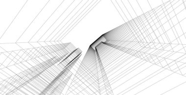 Mimarlık bina 3d illüstrasyon, modern kentsel mimari soyut arka plan tasarımı.