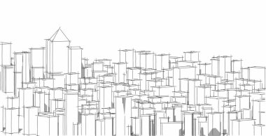 Şehir manzarası modern mimari şehrin manzarası, yüksek binalar, modern Sketch tarzını gösteren çizgiler. Görüntü.