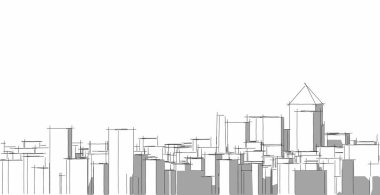 Şehir manzarası modern mimari şehrin manzarası, yüksek binalar, modern Sketch tarzını gösteren çizgiler. Görüntü.