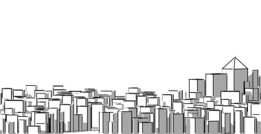 Şehir manzarası modern mimari şehrin manzarası, yüksek binalar, modern Sketch tarzını gösteren çizgiler. Görüntü.