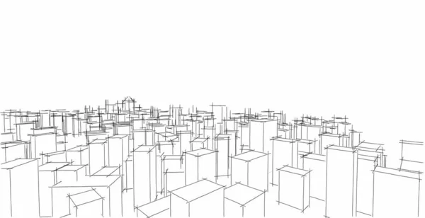Şehir manzarası modern mimari şehrin manzarası, yüksek binalar, modern Sketch tarzını gösteren çizgiler. Görüntü.