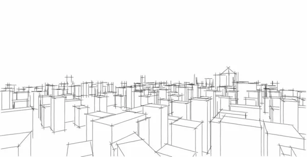Şehir manzarası modern mimari şehrin manzarası, yüksek binalar, modern Sketch tarzını gösteren çizgiler. Görüntü.