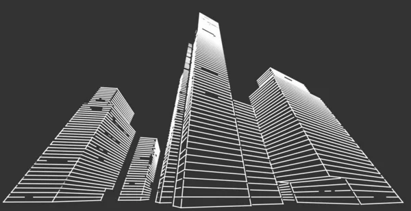 近代建築都市の風景 高層ビル 近代的な スケッチスタイルを示すライン イラスト — ストック写真