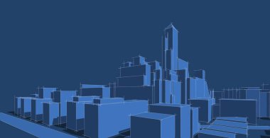 Modern mimari tel kafes. Kentsel tel kafes kavramı. Tel kafes bina mimari 3d illüstrasyon