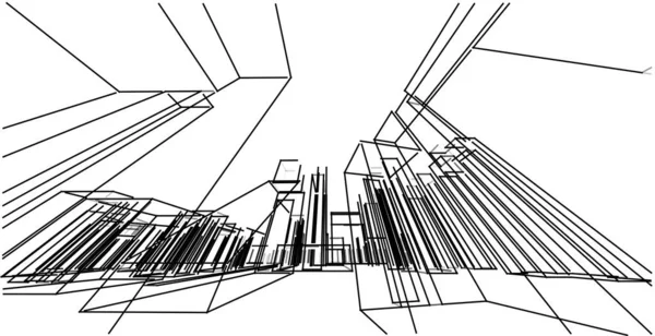 Современная Архитектура Wireframe Концепция Городской Прослушки Иллюстрация Архитектуры Здания Wireframe — стоковое фото