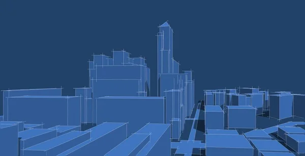 Moderne Architektur Wireframe Konzept Des Urbanen Drahtnetzes Drahtrahmenbau Illustration Der — Stockfoto