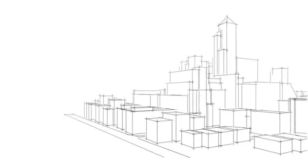 现代建筑线框 城市线框的概念 线框建筑建筑 建筑插图 — 图库照片