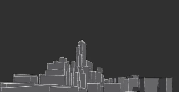 Moderne Architektur Wireframe Konzept Des Urbanen Drahtnetzes Drahtrahmenbau Illustration Der — Stockfoto