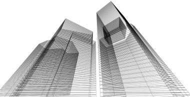 mimari arkaplan 3d illüstrasyon, çizim çizgisi geometrik, mimari arkaplan