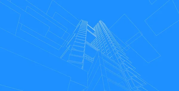 architecture background 3d illustration, sketch line geometric, architectural background