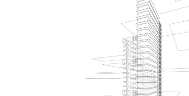 mimari arkaplan 3d illüstrasyon, çizim çizgisi geometrik, mimari arkaplan