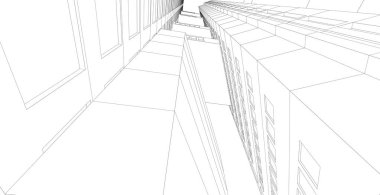 mimari arkaplan 3d illüstrasyon, çizim çizgisi geometrik, mimari arkaplan