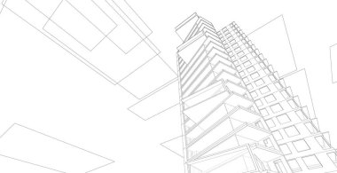 mimari arkaplan 3d illüstrasyon, çizim çizgisi geometrik, mimari arkaplan