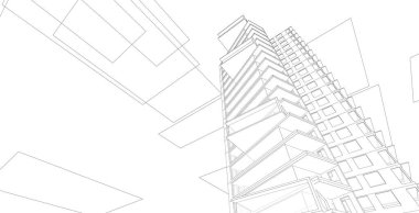 architecture background 3d illustration, sketch line geometric, architectural background clipart