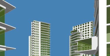 mimari arkaplan 3d illüstrasyon, çizim çizgisi geometrik, mimari arkaplan