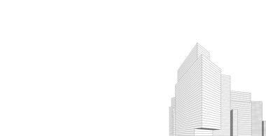 Mimarlık bina 3d illüstrasyon, modern kentsel mimari soyut arka plan tasarımı.