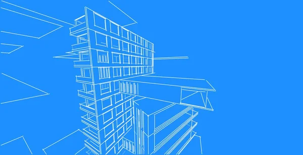 architecture background 3d illustration, sketch line geometric, architectural background