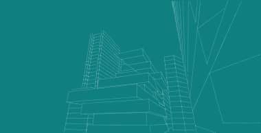 Modern mimari tel kafes. Kentsel tel kafes kavramı. Tel kafes bina mimari 3d illüstrasyon