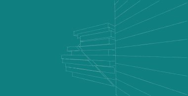 Modern mimari tel kafes. Kentsel tel kafes kavramı. Tel kafes bina mimari 3d illüstrasyon