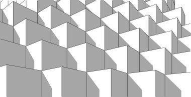 Soyut geometrik mimari arkaplan, 3 boyutlu illüstrasyon, modern mimari kablo çerçevesi.