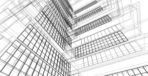 Современная Архитектура Wireframe Концепция Городской Прослушки Иллюстрация Архитектуры Здания Wireframe — стоковое фото