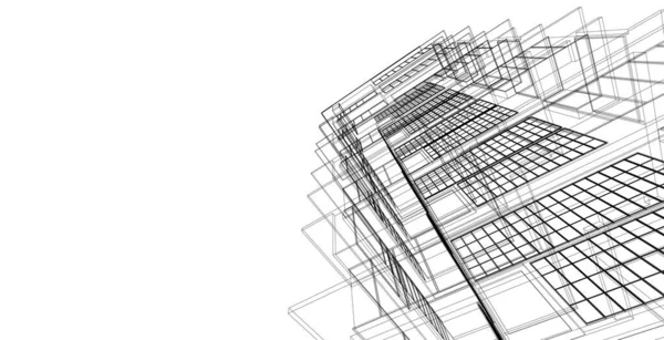 Arquitectura Moderna Wireframe Concepto Cableado Urbano Edificio Wireframe Ilustración Arquitectura —  Fotos de Stock