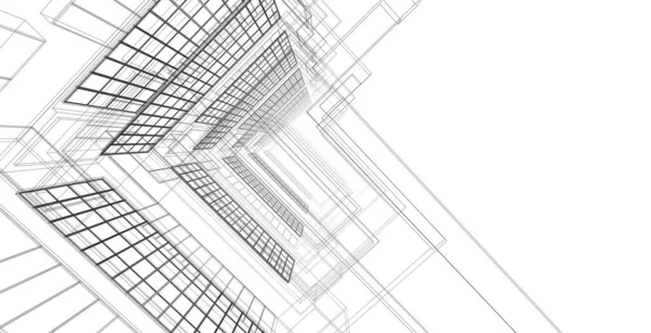 Arquitectura Moderna Wireframe Concepto Cableado Urbano Edificio Wireframe Ilustración Arquitectura — Foto de Stock