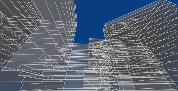 Arquitectura Moderna Wireframe Concepto Cableado Urbano Edificio Wireframe Ilustración Arquitectura — Foto de Stock