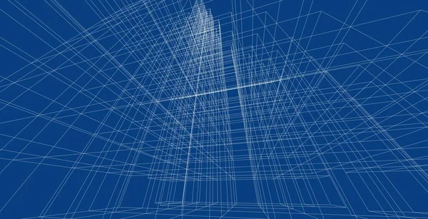 Fondo Arquitectónico Geométrico Abstracto Ilustración Arquitectura Moderna Wireframe — Foto de Stock