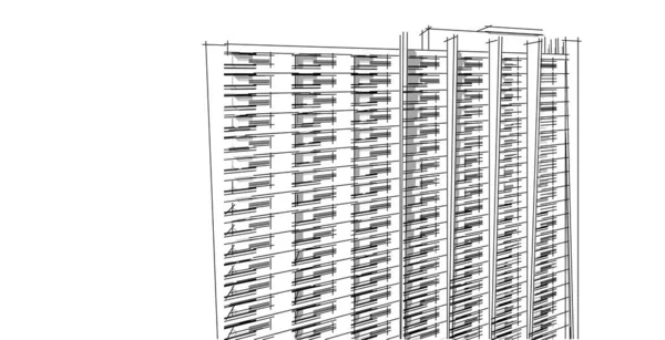 건축을 스케치해 공간의 Wireframe Building Illustration Architecture — 스톡 사진