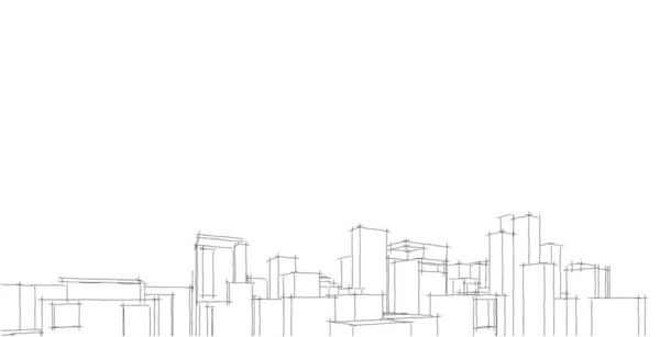 Szkic Architektury Koncepcja Miejskiej Ramy Przewodowej Wireframe Building Ilustracja Architektury — Zdjęcie stockowe