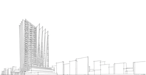 Sketch architecture. Concept of urban wireframe. Wireframe building 3D illustration of architecture