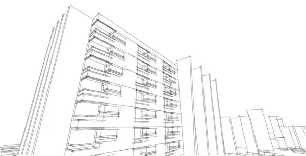 Sketch Architektúra Városi Drótkeret Fogalma Wireframe Épület Illusztráció Építészet — Stock Fotó