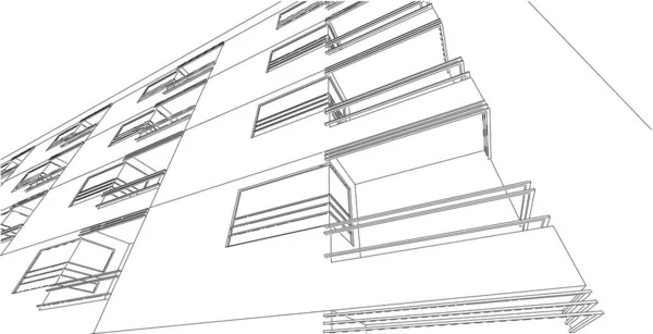 Skizziere Architektur Konzept Des Urbanen Drahtgeflechts Wireframe Building Illustration Der — Stockfoto