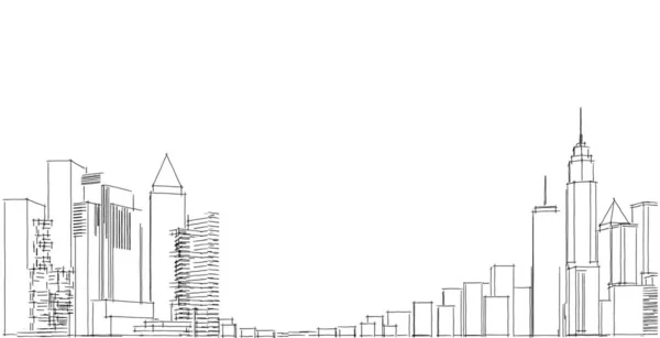 Σύγχρονη Πόλη Πανόραμα Απεικόνιση Cityscape Σκίτσο Metropolis Ουρανοξύστης Σκίτσο Αρχιτεκτονική — Φωτογραφία Αρχείου