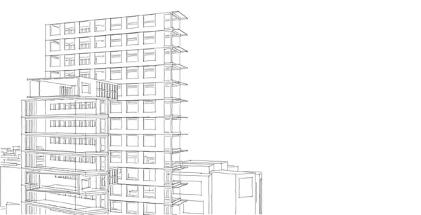 Ilustración Moderna Del Panorama Ciudad Bosquejo Paisaje Urbano Metrópolis Rascacielos —  Fotos de Stock