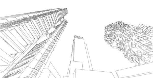 Modern City Panorama Illustration Cityscape Sketch Metropolis Skyscraper Sketch Architecture — Stock Photo, Image