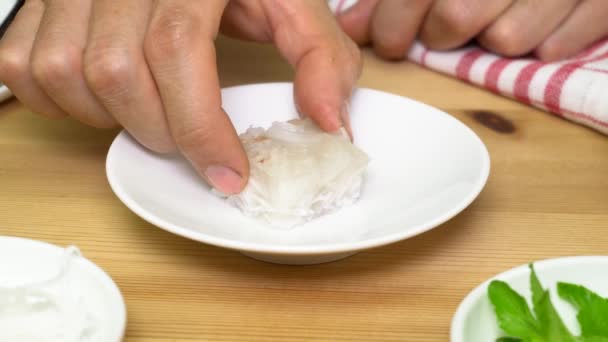 Chef Está Decorando Geleia Coco Para Servir Coconut Jelly Decoração — Vídeo de Stock