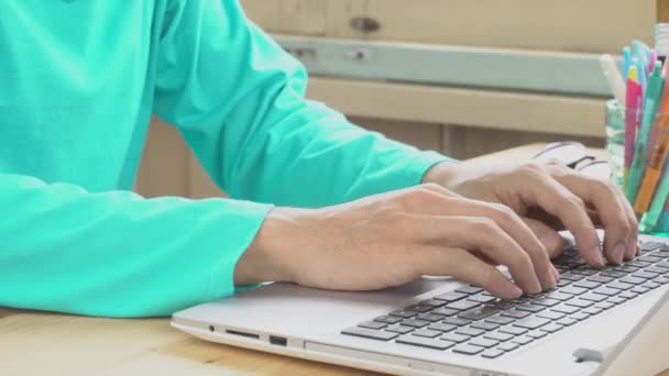 Grünes Langarm Shirt Geschäftsmann Der Laptop Tastatur Tippt Kleinunternehmen Sme — Stockvideo