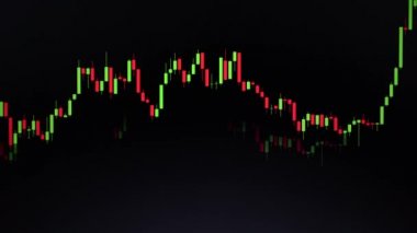 Hisse senedi grafiği veya Şamdan veya Forex grafik eğilim slayt siyah arka plan üzerinde. İş kavramı finans, yatırım, risk, hakkında para ticaret. Merhaba çözünürlük görüntüleri 4k 3840 x 2160