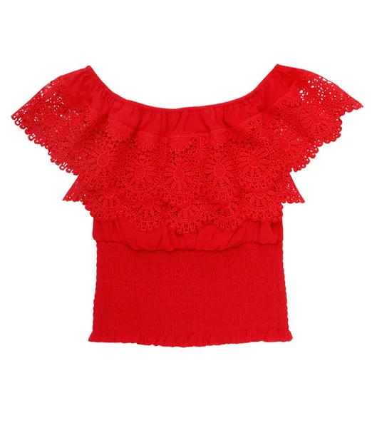 Blusa roja es de estilo popular, encaje, mujer, hermosa parte superior —  Fotos de Stock
