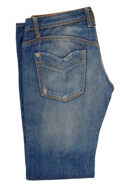 Blauwe unisex jeans, geïsoleerde broeken zijn op witte achtergrond, fo — Stockfoto