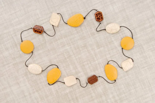 Fashionable  bijouterie, yellow beads, beautiful  necklace, text — Stock Photo, Image
