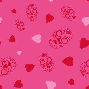 Kırmızı kafatası ve pembe kalple şaşaalı cadılar bayramı.