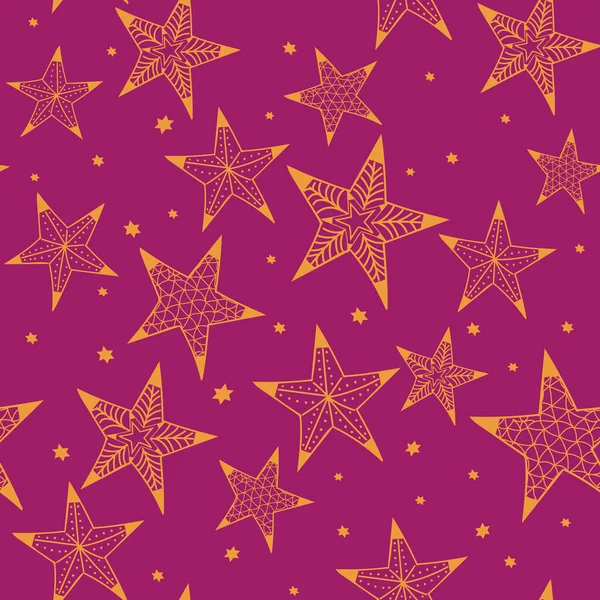 Vetor boêmio natal estrelas douradas, fundo roxo sem costura padrão de repetição — Vetor de Stock