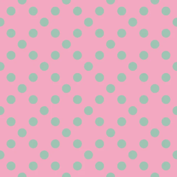Vector seamless pattern pastel rainbow with green polka dots and pink background — Stock Vector