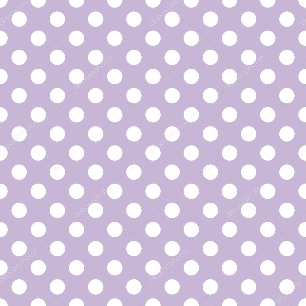 Vector seamless pattern pastel rainbow with white polka dots and purple background