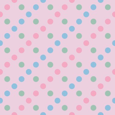 Yeşil, pembe, mavi benekli ve pembe arkaplanlı vektör desensiz gökkuşağı