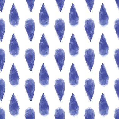 Vector seamless pattern ethnic indigo watercolor with blue drops and white background. clipart