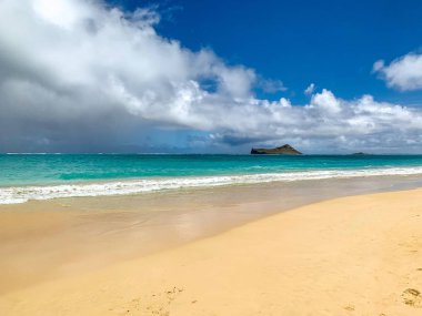 Güneşli okyanus kıyısı dalgalı.